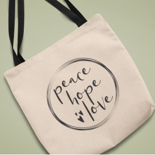 Modern Type PEACE HOPE LOVE Christmas Holiday Tote Bag