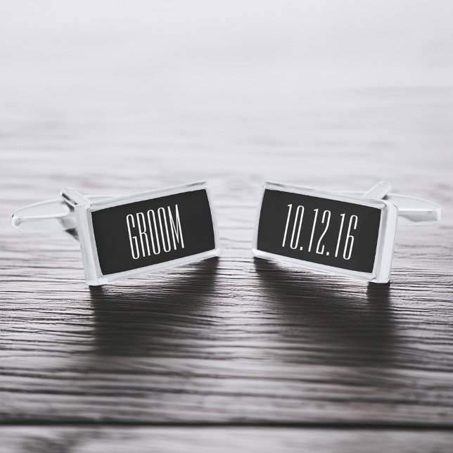 Modern Type Personalized Groom Silver Cufflinks (Creator Uploaded)