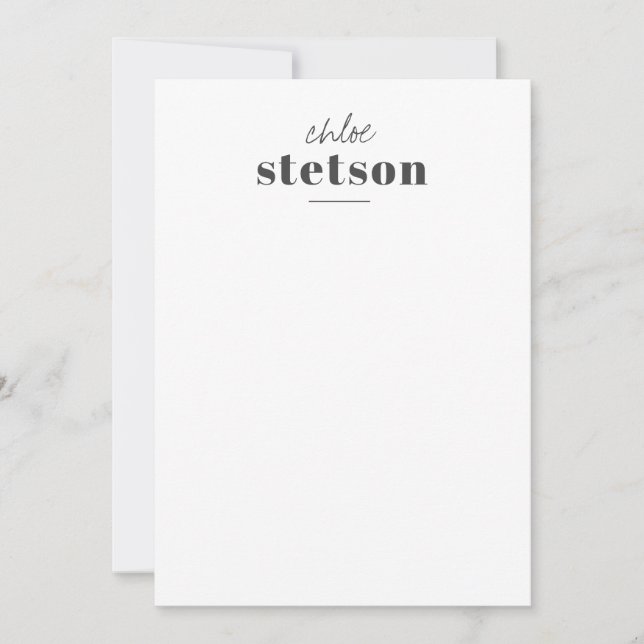 Modern type personalized stationery note card (Front)
