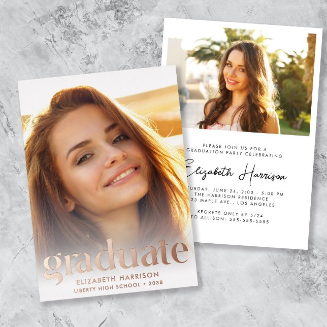 Modern Type Photo Graduation Party Foil Invitation (Modern Photo Graduation Party Foil Invitation)