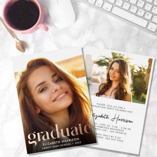 Modern Type Photo Graduation Party Foil Invitation