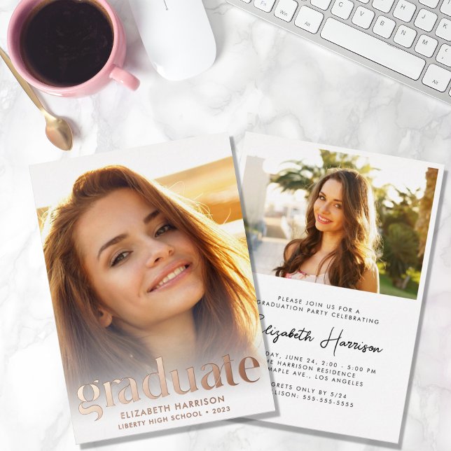 Modern Type Photo Graduation Party Foil Invitation (Creator Uploaded)