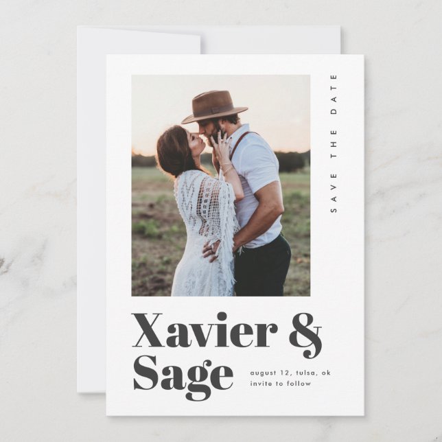 Modern Type Photo Wedding Save The Date (Front)