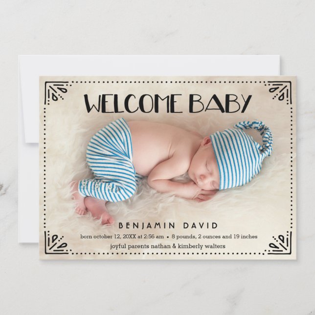 Modern Type Sweetly Framed Birth Announcement (Front)