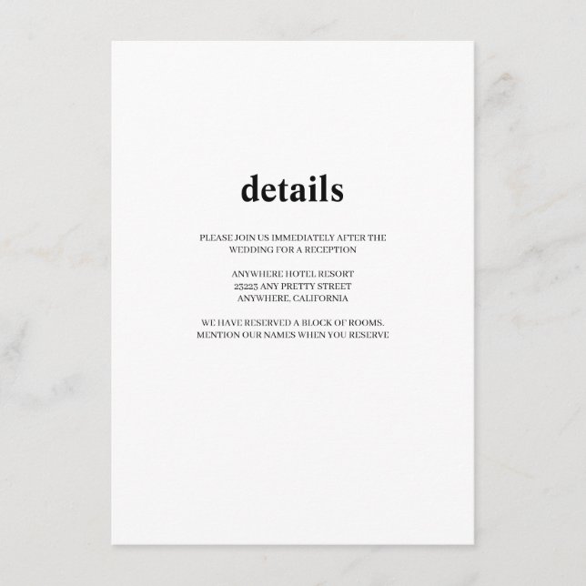 Modern Type Wedding Details Enclosure Card (Front)