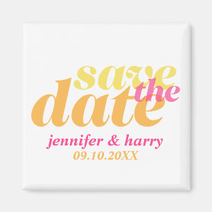 Modern type wedding save the date orange pink magnet