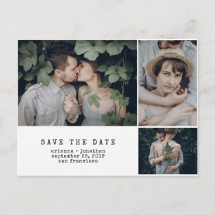 Modern Typewriter 3 Photo Save the Date Announcement Postcard