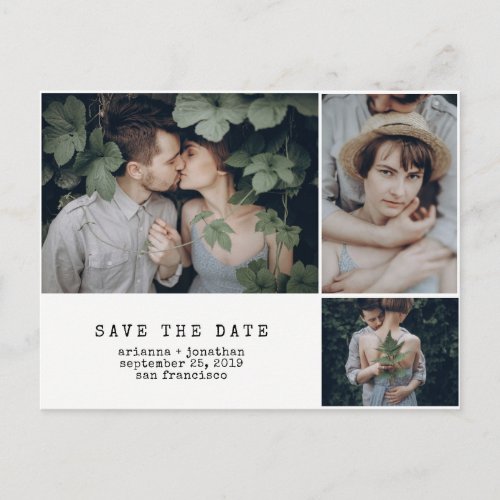 Modern Typewriter  3 Photo Save the Date Announcement Postcard