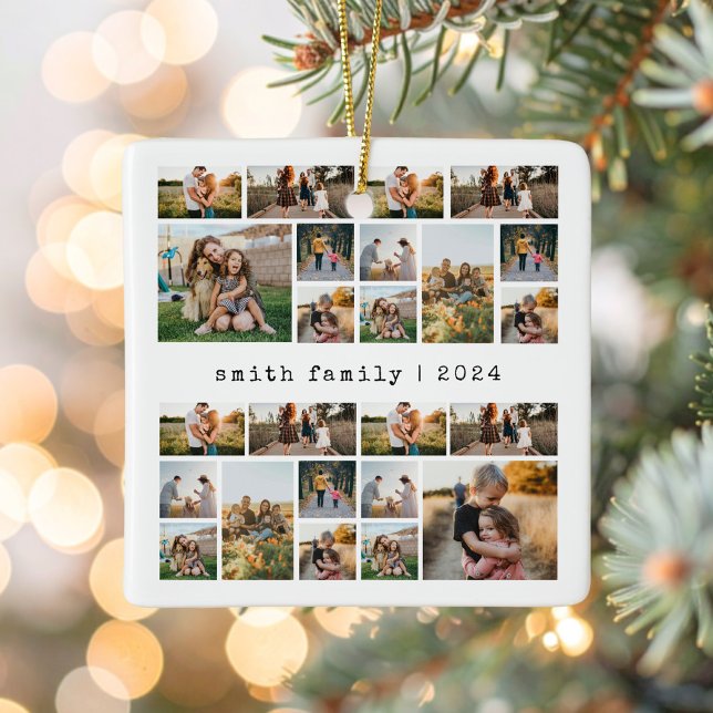 Modern Typewriter Family Photo Collage Ceramic Ornament (Creator Uploaded)