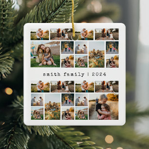 Modern Typewriter Family Photo Collage Ceramic Ornament