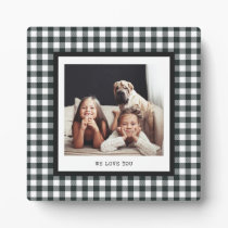 Modern Typewriter | Your Photo on Black Gingham Plaque