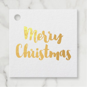 Modern typograhy Merry Christmas real gold foil Favor Tags