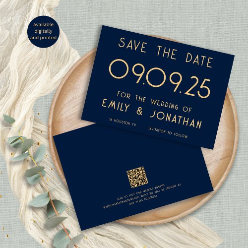 Modern Typograph Navy Gold Wedding Save The Date