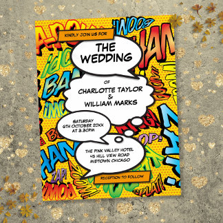 Modern Typographic Designer Fun Comic Wedding Invitation Postcard