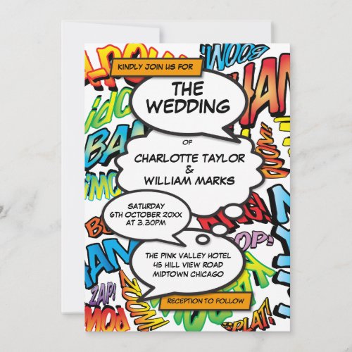 Modern Typographic Fun Comic Book Wedding Invitation