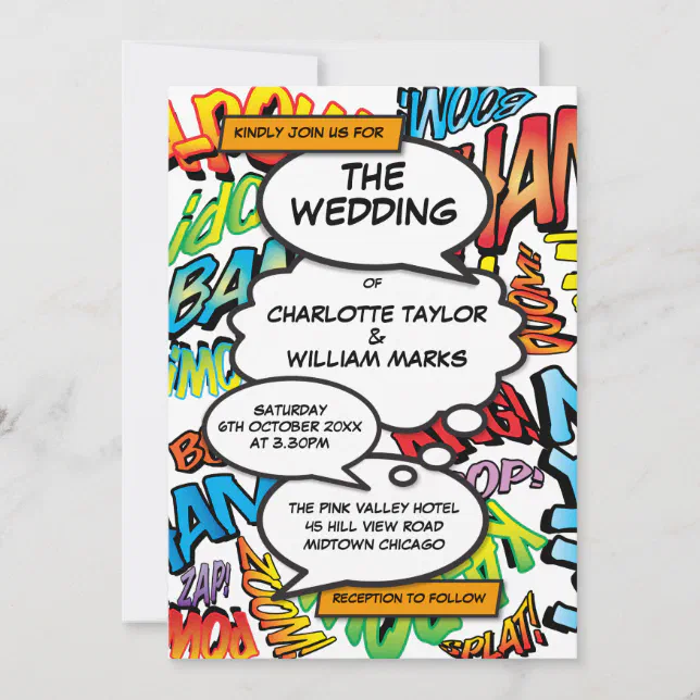 Modern Typographic Fun Comic Book Wedding Invitation | Zazzle