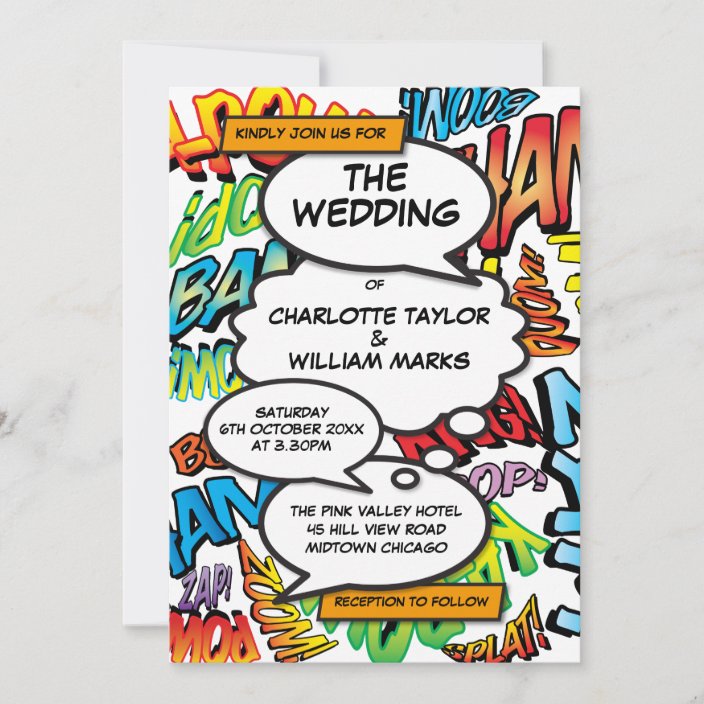 Modern Typographic Fun Comic Book Wedding Invitation | Zazzle
