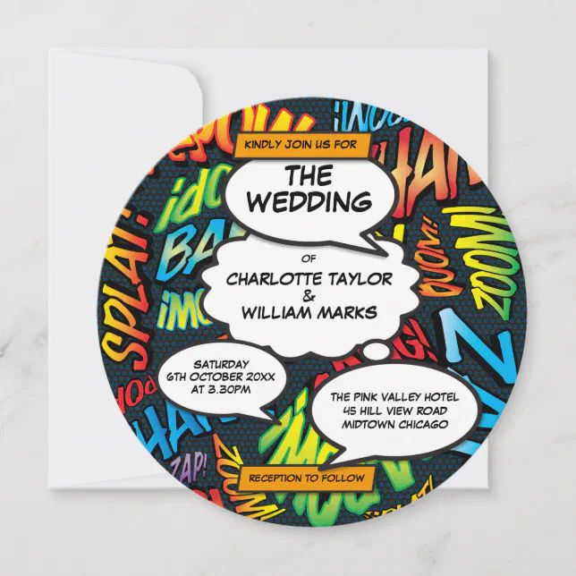 Modern Typographic Fun Comic Book Wedding Invitation | Zazzle