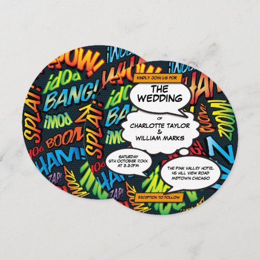Modern Typographic Fun Comic Book Wedding Invitation | Zazzle
