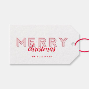 Modern Typographic Light Pink and Red Holiday Gift Tags
