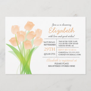 Modern Typographic Peach Tulip Baby Shower Invitation