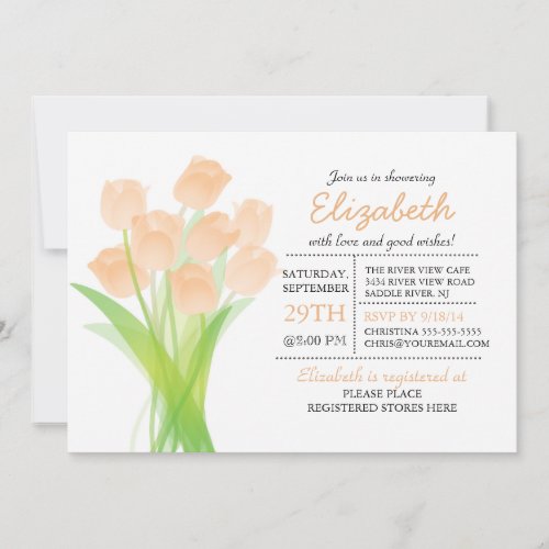 Modern Typographic Peach Tulip Bridal Shower Invitation