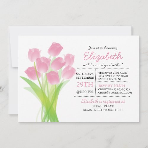 Modern Typographic Pink Tulip Bridal Shower Invitation