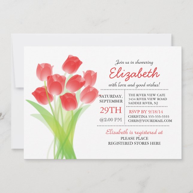 Modern Typographic Red Tulip Bridal Shower Invitation (Front)