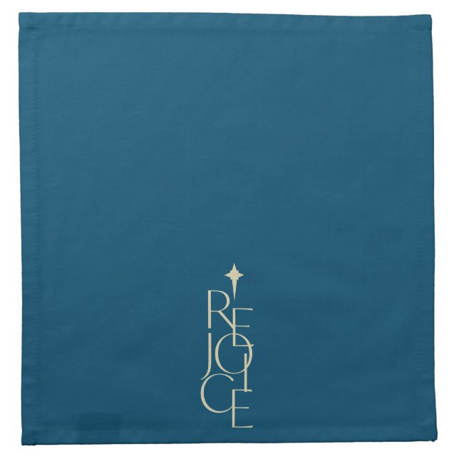 Modern, typographic REJOICE & star Christmas Cloth Napkin (Front)