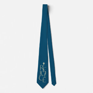 Modern, typographic REJOICE & star Christmas Neck Tie