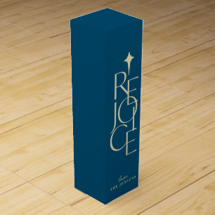 Modern, typographic REJOICE & star Christmas Wine Box