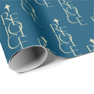 Modern, typographic REJOICE & star Christmas Wrapping Paper
