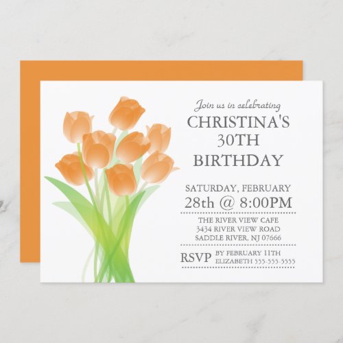 Modern Typographic Tulip Flowers Birthday Party Invitation