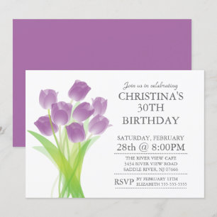 Modern Typographic Tulip Flowers Birthday Party Invitation