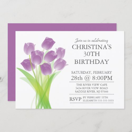 Modern Typographic Tulip Flowers Birthday Party Invitation