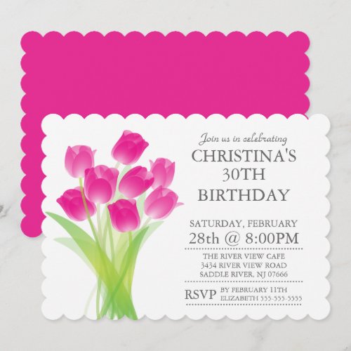 Modern Typographic Tulip Flowers Birthday Party Custom Invitation
