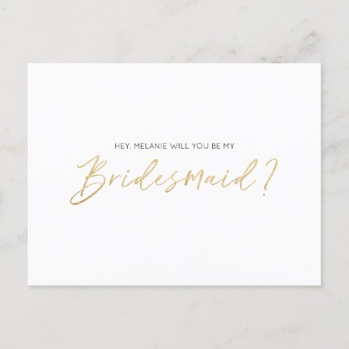 Modern Typographic Will You Be My Bridesmaid Invitation Postcard