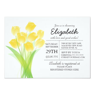 Modern Tulips Wedding Invitations Announcements Zazzle Modern Typographic Yellow Tulip Bridal Shower Card