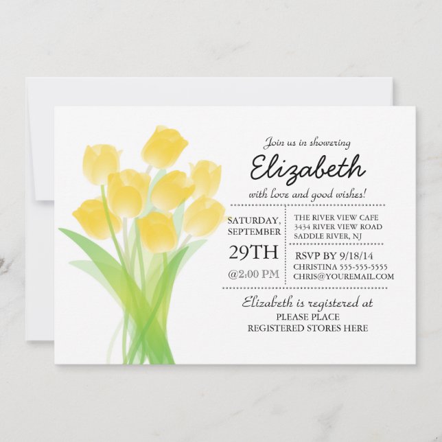 Modern Typographic Yellow Tulip Bridal Shower Invitation (Front)