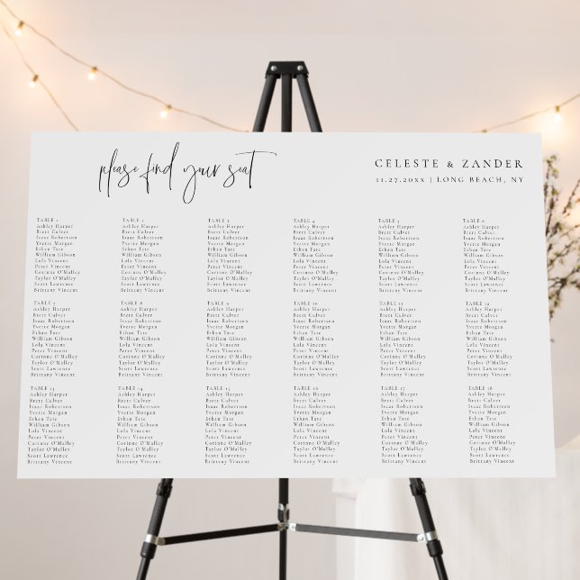 Modern Typography 18 Table Wedding Seating Chart  Foam Board (In Situ (Stand))