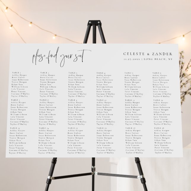 Modern Typography 18 Table Wedding Seating Chart Foam Board (In Situ (Stand))
