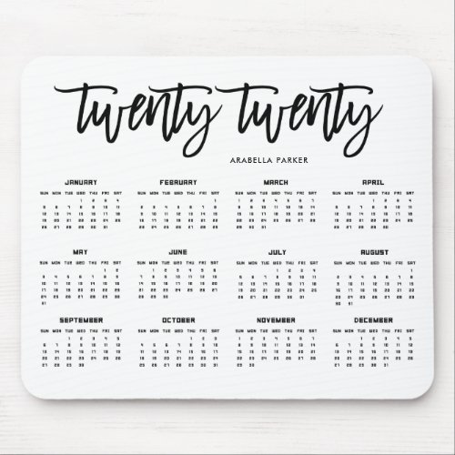 Modern Typography 2020 Calendar  Black and White Mouse Pad