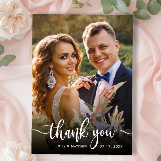 Modern Typography 2 Photo Wedding Thank You Card (Creator Uploaded)