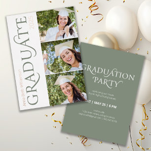 Modern Typography 3 Photo Sage Graduation Party Foil Invitation