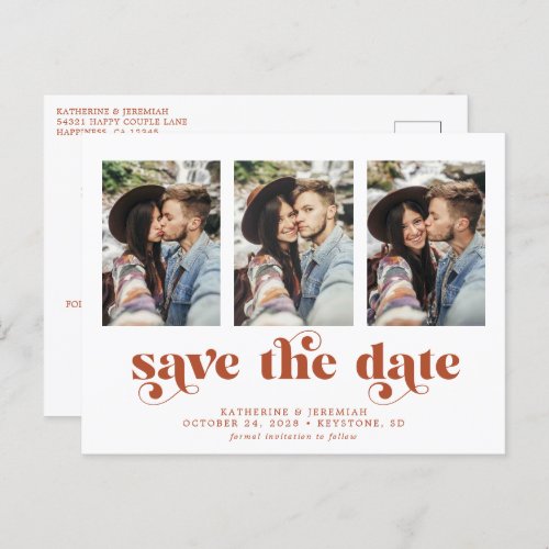Modern Typography 3 Photo Save the Date Announcement Postcard