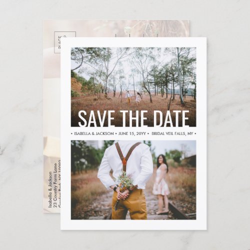 Modern Typography 3 Photo Wedding Save the Date Announcement Postcard