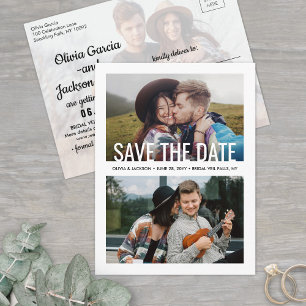 Modern Typography 3 Photo Wedding Save the Date Announcement Postcard