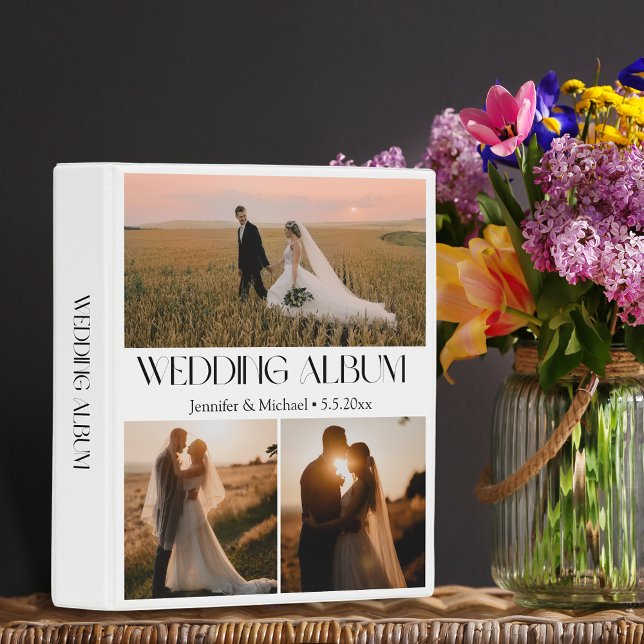 modern typography  3 photos collage wedding album mini binder (Creator Uploaded)