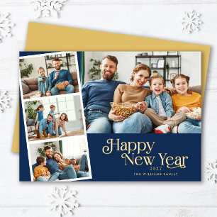 Modern Typography 4 Photo Collage New Year's Holiday Card