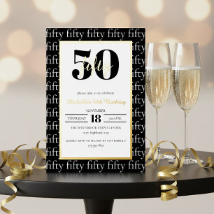 Modern Typography 50th Birthday Party Black Gold Foil Invitation